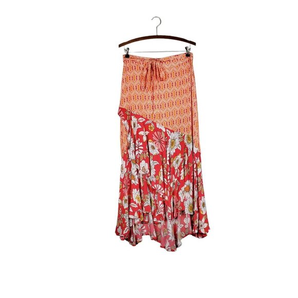 Tolani Dresses & Skirts - Tolani Miri Midi Skirt Faux Wrap Orange Red Tulip Petal Boho Layered Size Small